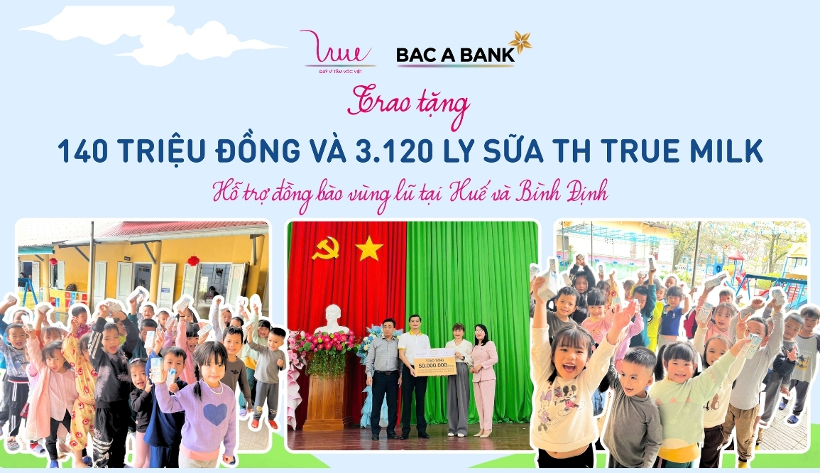 Trao tặng 140 triệu đồng tiền mặt và 3.120 ly sữa TH True MILK hỗ trợ bà con bị ảnh hưởng bởi mưa lũ tại Huế và Gia Lai